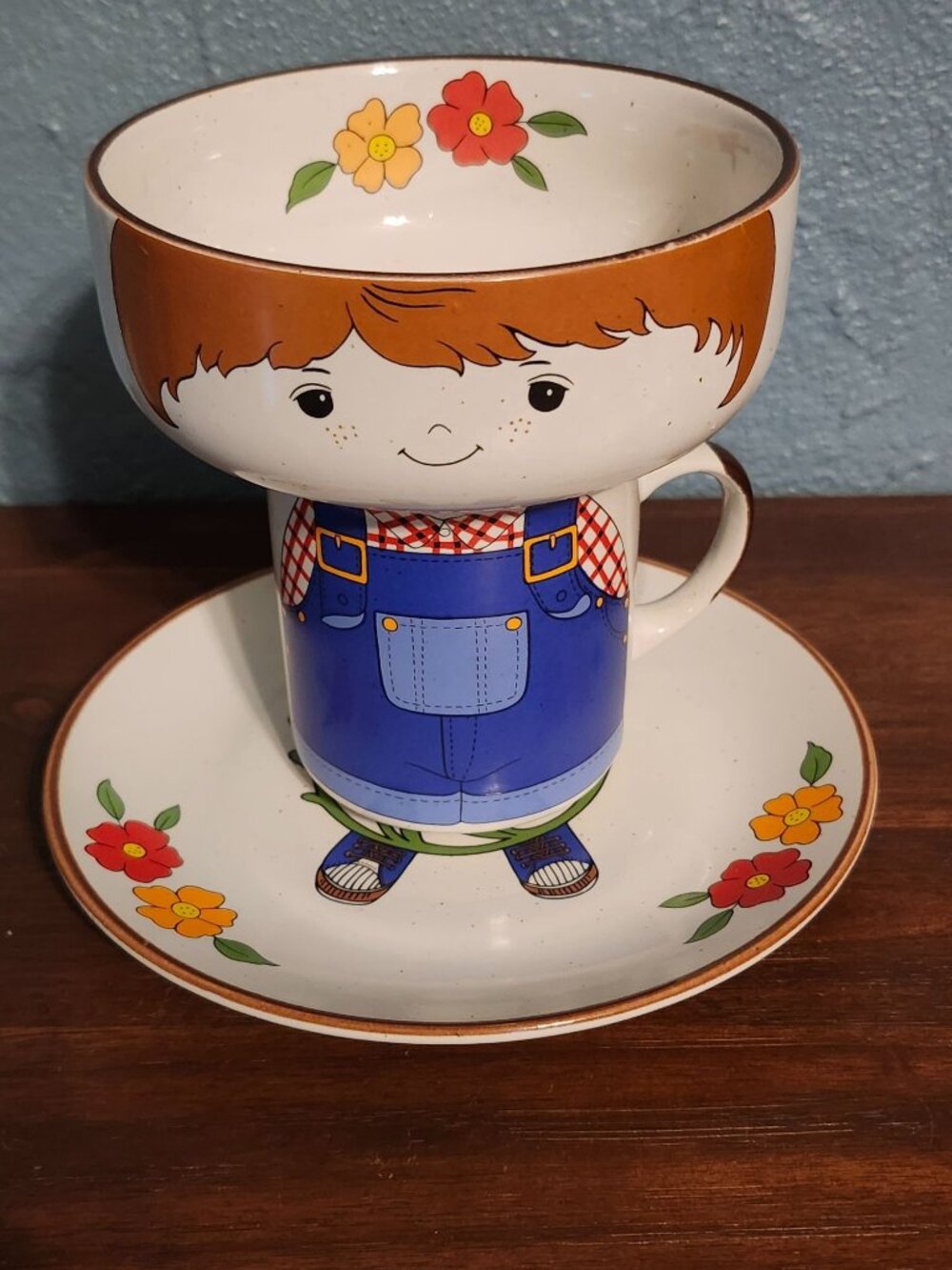 Vintage Fred Roberts Farm Boy Children's Stacking Dish 1970's